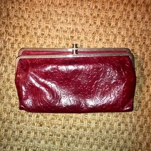 Hobo wallet. Maroon embossed leather